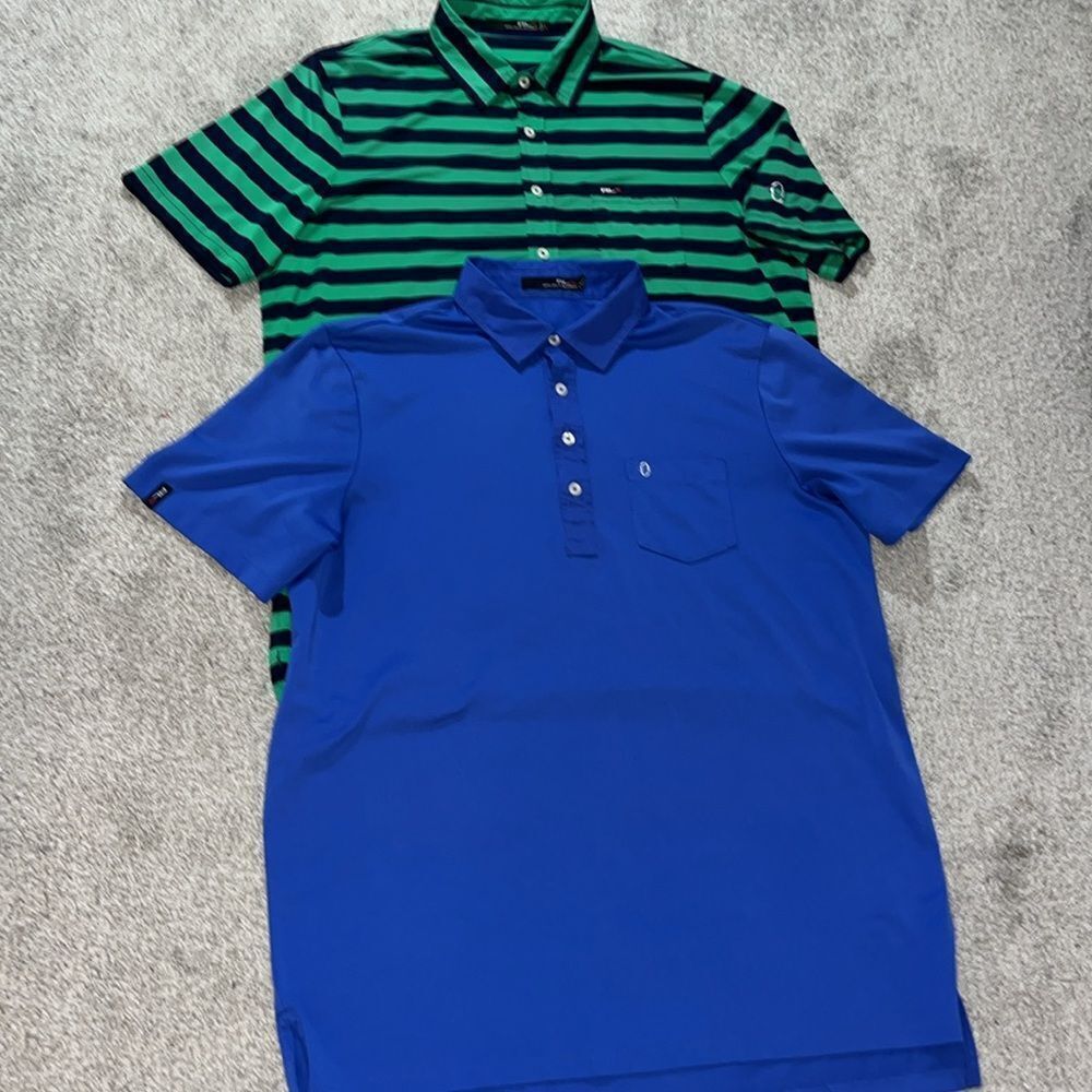 2-RLX Polo Ralph Lauren Oakmont Country Club Green Stripe & Blue Golf Polo Shirt